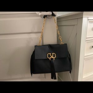 Valentino Textured Leather V-Ring Shoulder Bag